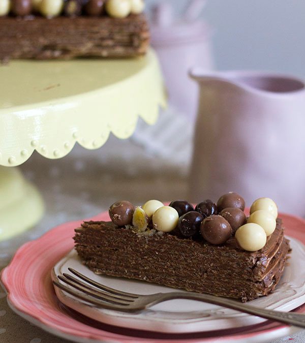 Tarta de obleas y crema de cacao